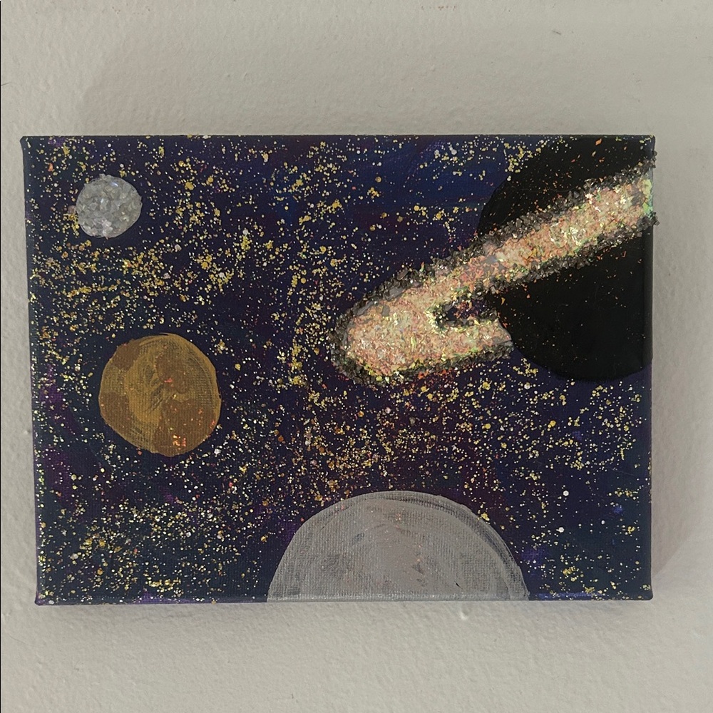 Handcrafted Space Galaxy Canvas Art in Purple and Gold